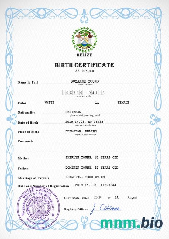 Belize rekord życiowy narodziny certyfikat PSD szablon
